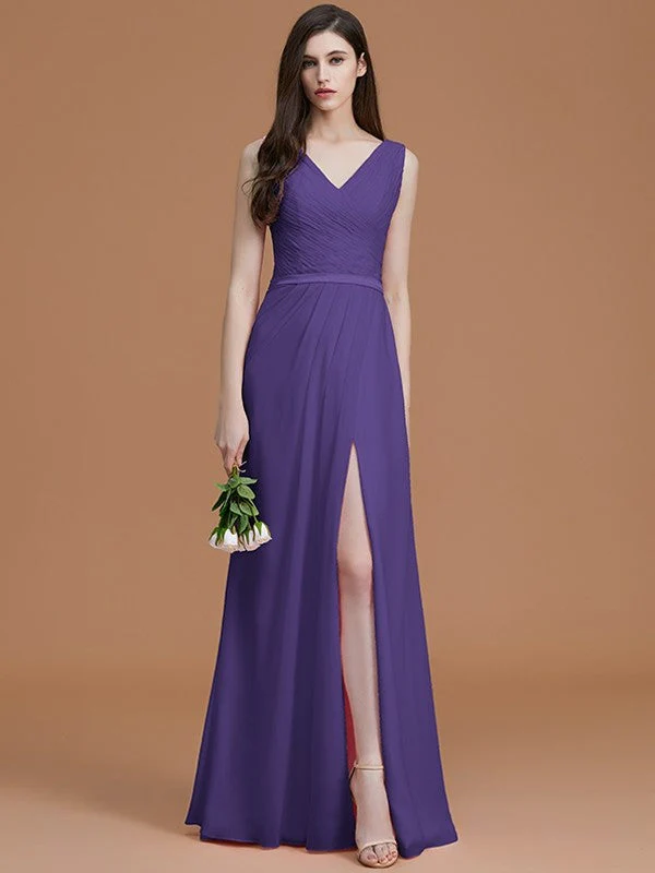 V-Neck Elegant Sleeveless Ruched Chiffon Bridesmaid Dresses - Image 30