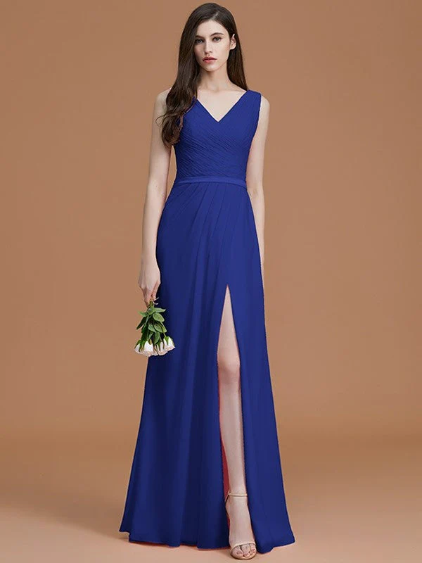 V-Neck Elegant Sleeveless Ruched Chiffon Bridesmaid Dresses - Image 31