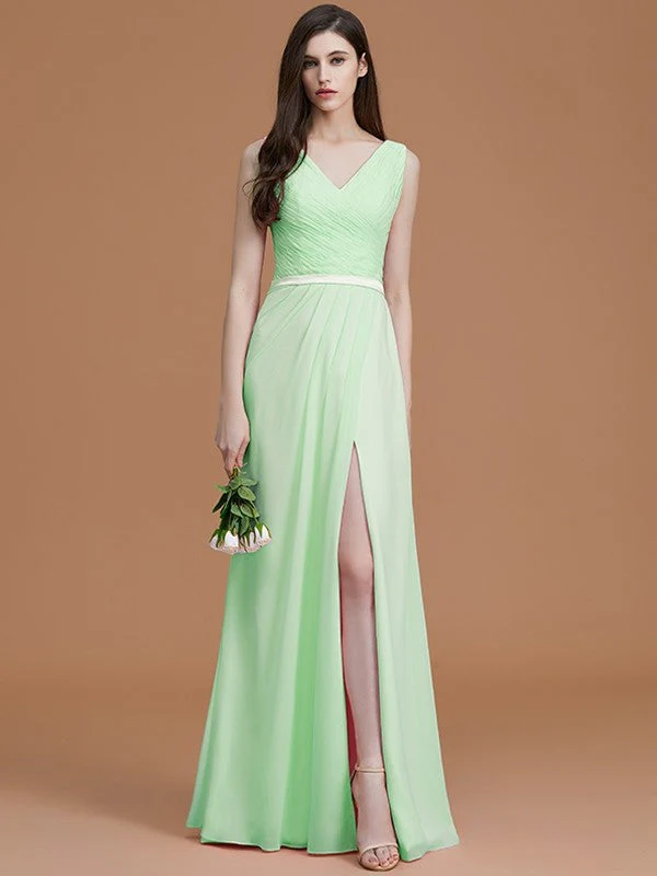 V-Neck Elegant Sleeveless Ruched Chiffon Bridesmaid Dresses - Image 32