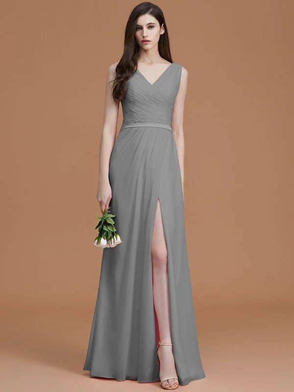 V-Neck Elegant Sleeveless Ruched Chiffon Bridesmaid Dresses - Image 33