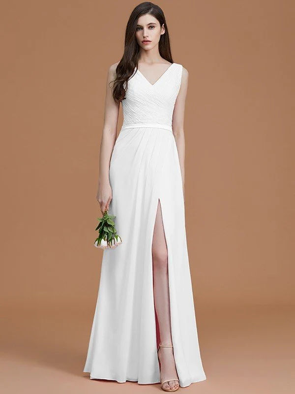 V-Neck Elegant Sleeveless Ruched Chiffon Bridesmaid Dresses - Image 35
