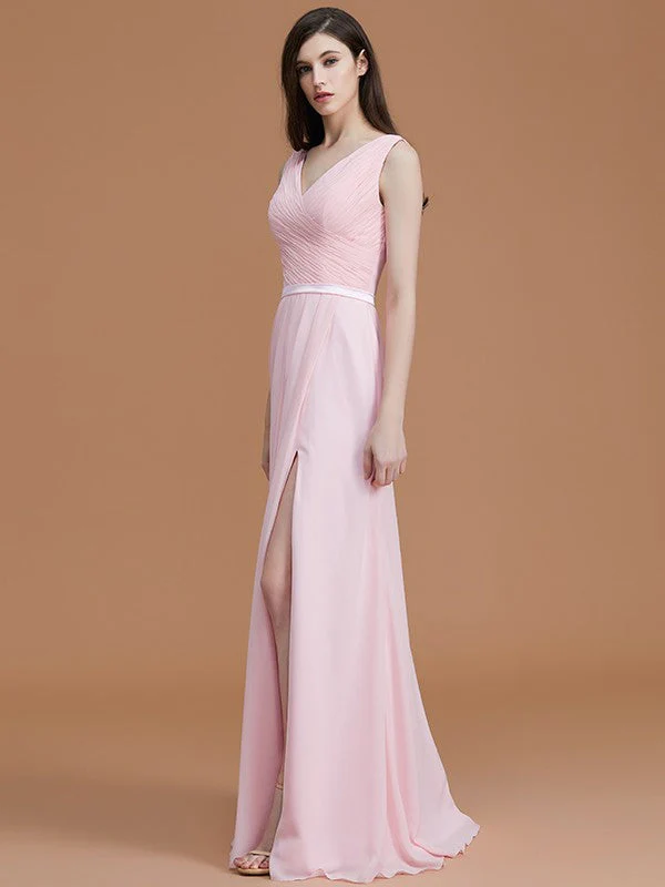V-Neck Elegant Sleeveless Ruched Chiffon Bridesmaid Dresses - Image 4