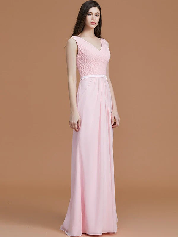 V-Neck Elegant Sleeveless Ruched Chiffon Bridesmaid Dresses - Image 5