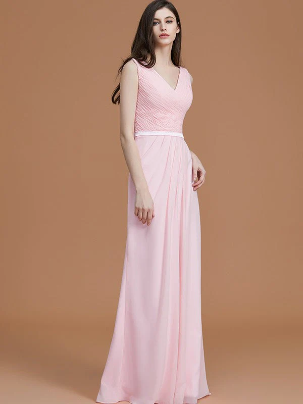 V-Neck Elegant Sleeveless Ruched Chiffon Bridesmaid Dresses - Image 6