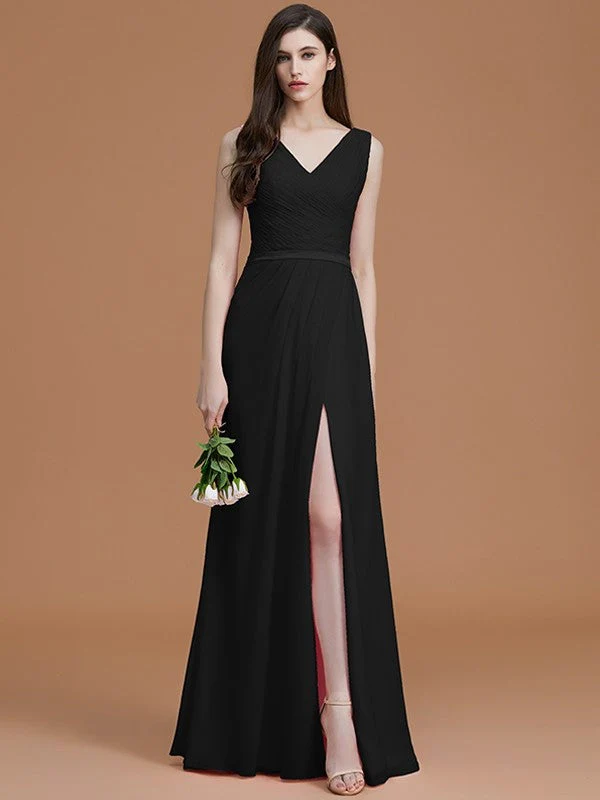 V-Neck Elegant Sleeveless Ruched Chiffon Bridesmaid Dresses - Image 8