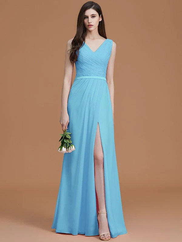 V-Neck Elegant Sleeveless Ruched Chiffon Bridesmaid Dresses - Image 9