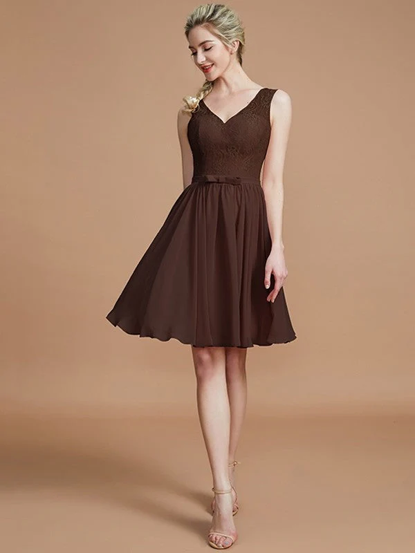 V-Neck Elegant Sleeveless Lace Short/Mini Chiffon Bridesmaid Dresses - Image 12