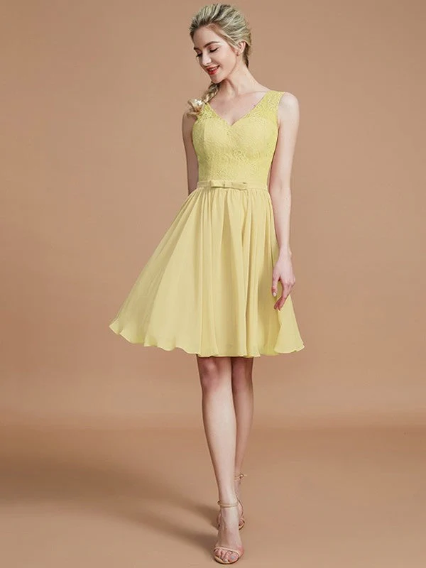 V-Neck Elegant Sleeveless Lace Short/Mini Chiffon Bridesmaid Dresses - Image 13