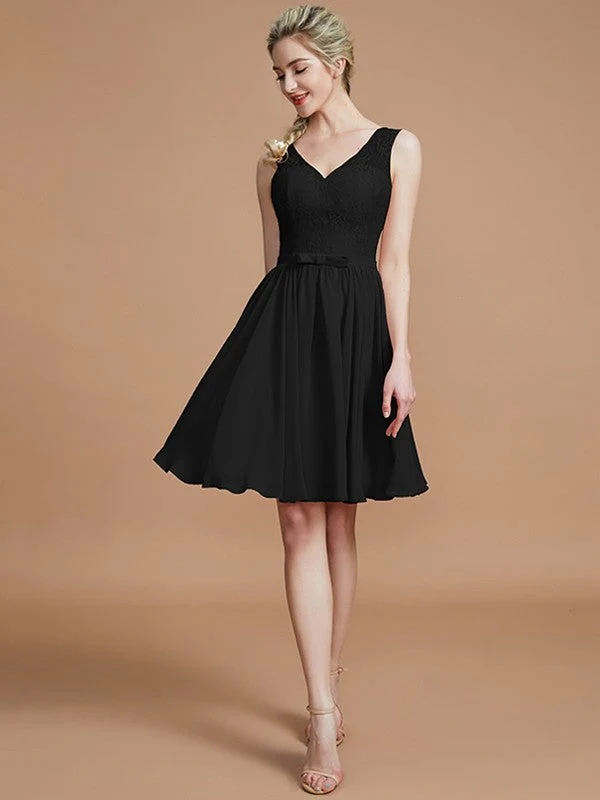 V-Neck Elegant Sleeveless Lace Short/Mini Chiffon Bridesmaid Dresses - Image 7