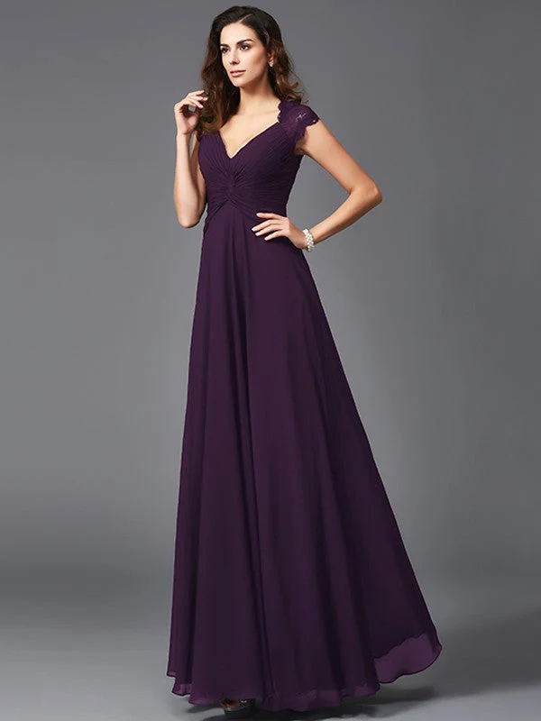 V-Neck Elegant Sleeveless Long Chiffon Bridesmaid dresses - Image 11