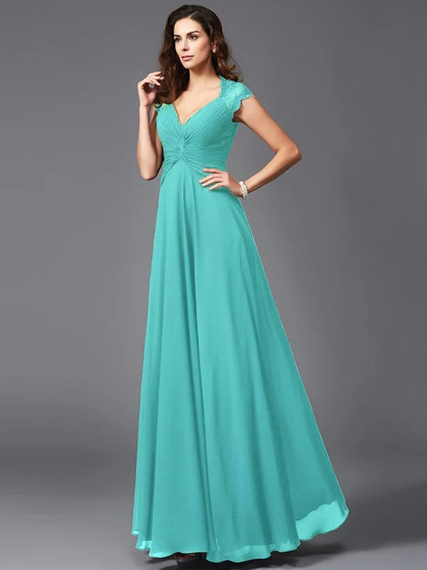 V-Neck Elegant Sleeveless Long Chiffon Bridesmaid dresses - Image 13