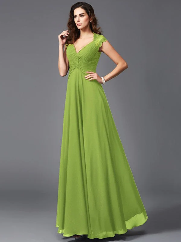 V-Neck Elegant Sleeveless Long Chiffon Bridesmaid dresses - Image 14