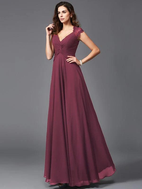 V-Neck Elegant Sleeveless Long Chiffon Bridesmaid dresses - Image 15