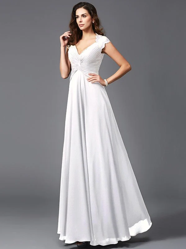 V-Neck Elegant Sleeveless Long Chiffon Bridesmaid dresses - Image 16