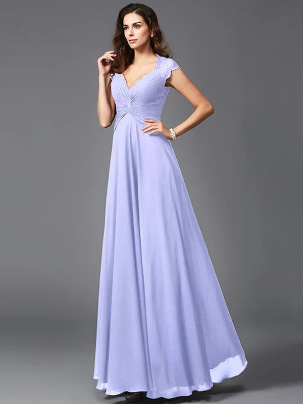 V-Neck Elegant Sleeveless Long Chiffon Bridesmaid dresses - Image 17