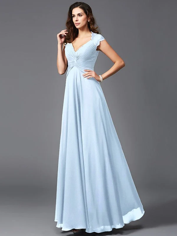 V-Neck Elegant Sleeveless Long Chiffon Bridesmaid dresses - Image 18