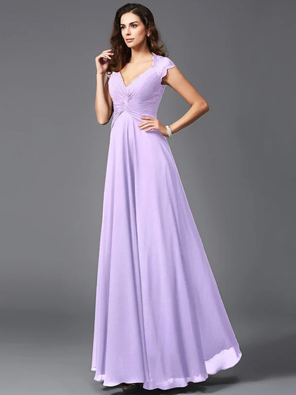 V-Neck Elegant Sleeveless Long Chiffon Bridesmaid dresses - Image 19