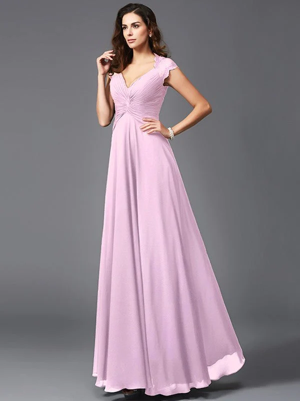 V-Neck Elegant Sleeveless Long Chiffon Bridesmaid dresses - Image 20