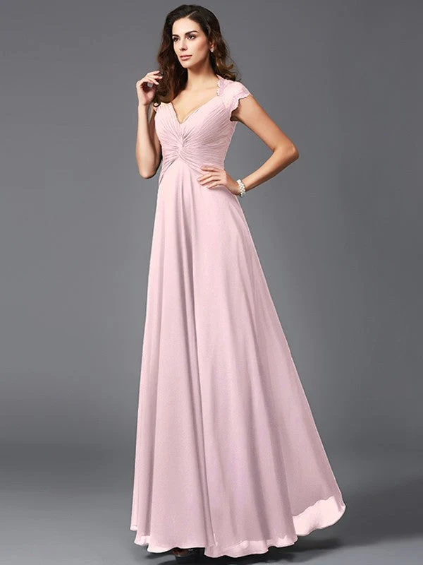 V-Neck Elegant Sleeveless Long Chiffon Bridesmaid dresses - Image 21