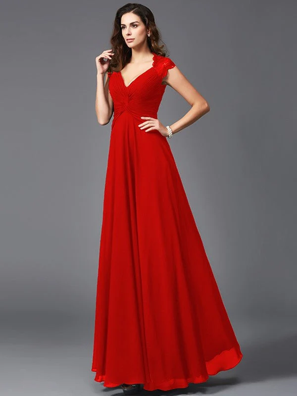 V-Neck Elegant Sleeveless Long Chiffon Bridesmaid dresses - Image 22