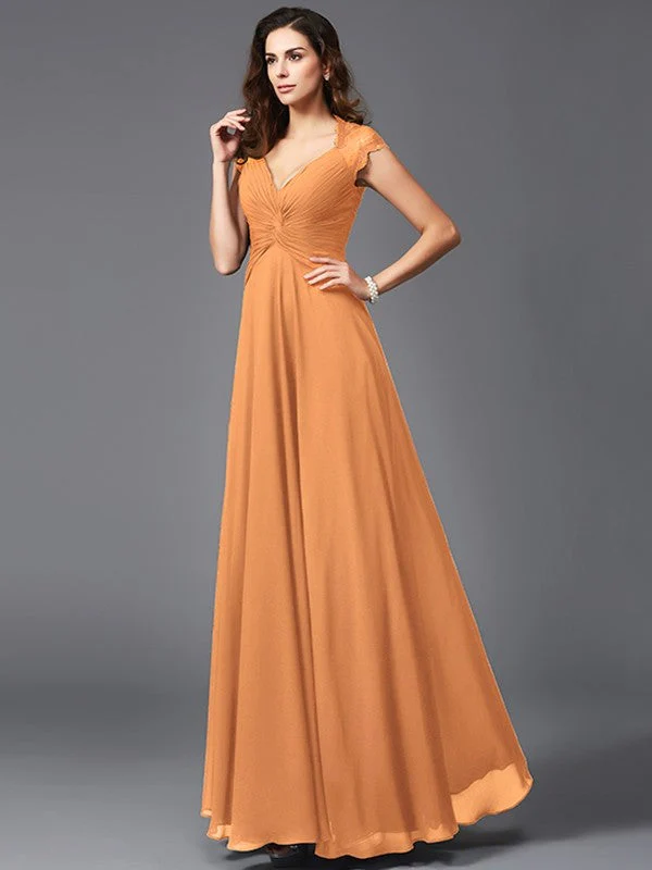 V-Neck Elegant Sleeveless Long Chiffon Bridesmaid dresses - Image 23