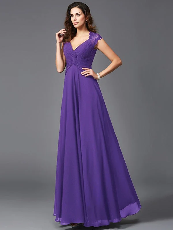 V-Neck Elegant Sleeveless Long Chiffon Bridesmaid dresses - Image 24