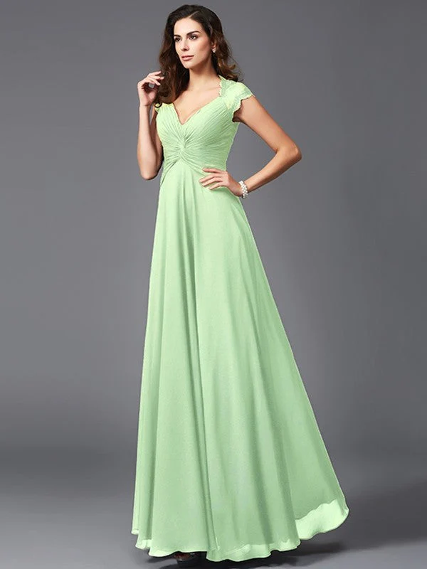 V-Neck Elegant Sleeveless Long Chiffon Bridesmaid dresses - Image 25