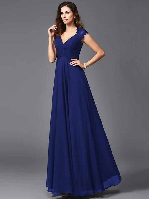 V-Neck Elegant Sleeveless Long Chiffon Bridesmaid dresses - Image 26