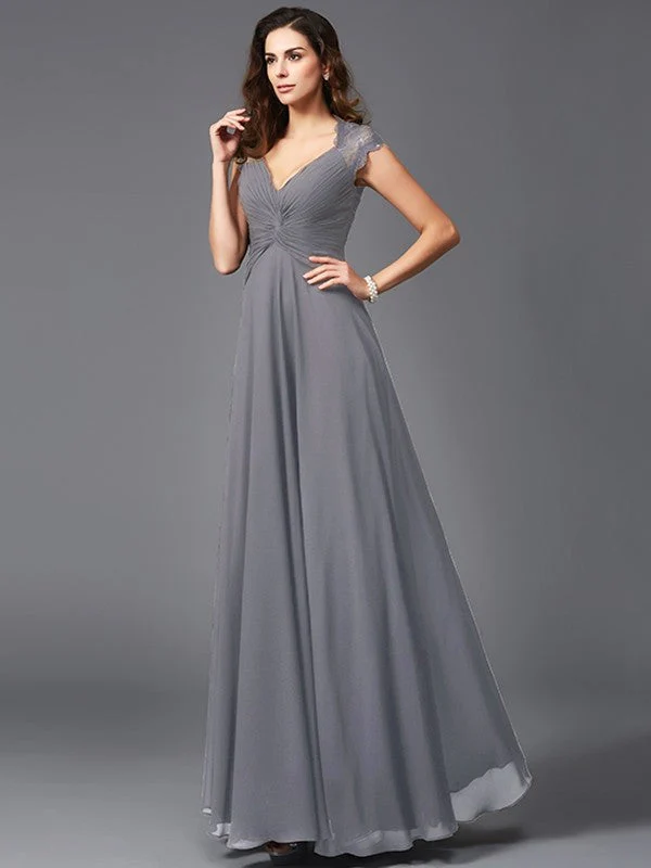 V-Neck Elegant Sleeveless Long Chiffon Bridesmaid dresses - Image 27