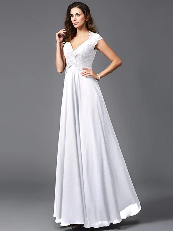 V-Neck Elegant Sleeveless Long Chiffon Bridesmaid dresses - Image 28