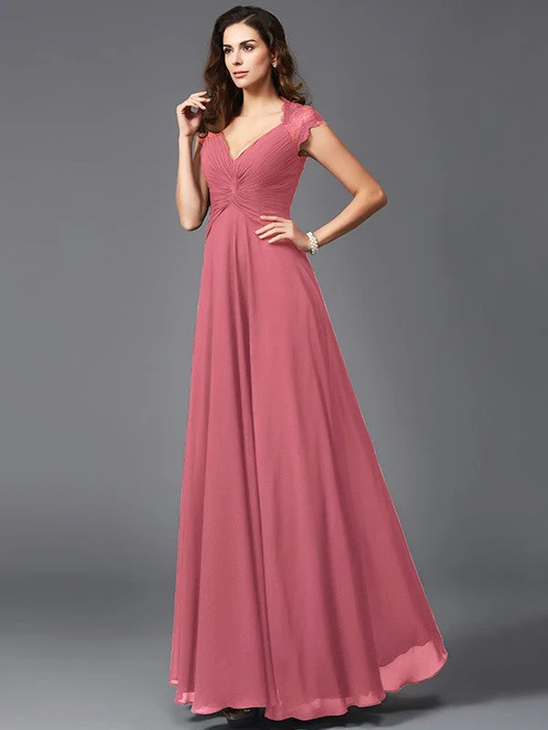 V-Neck Elegant Sleeveless Long Chiffon Bridesmaid dresses - Image 29