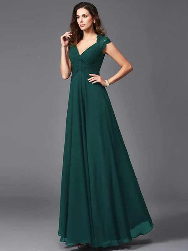 V-Neck Elegant Sleeveless Long Chiffon Bridesmaid dresses - Image 8