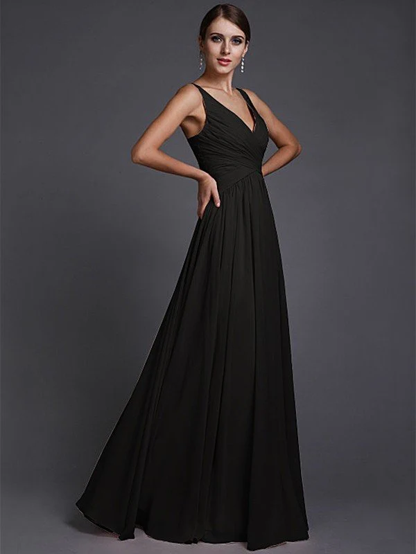 V-Neck Elegant Sleeveless Long Ruffles Chiffon Bridesmaid Dresses - Image 10