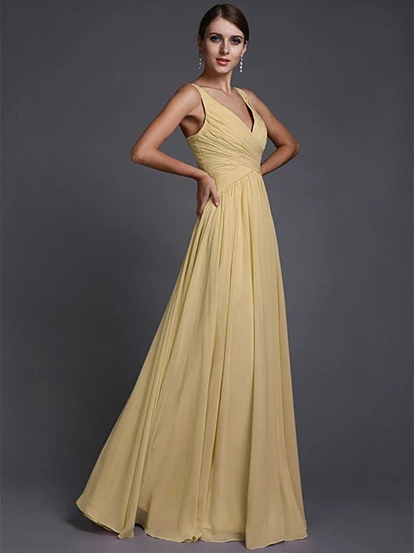 V-Neck Elegant Sleeveless Long Ruffles Chiffon Bridesmaid Dresses - Image 11