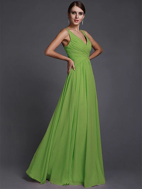 V-Neck Elegant Sleeveless Long Ruffles Chiffon Bridesmaid Dresses - Image 12