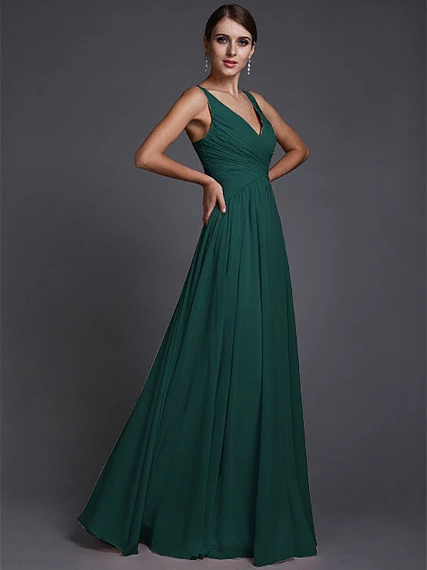 V-Neck Elegant Sleeveless Long Ruffles Chiffon Bridesmaid Dresses - Image 13