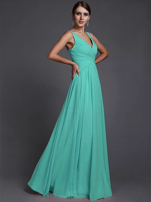 V-Neck Elegant Sleeveless Long Ruffles Chiffon Bridesmaid Dresses - Image 14