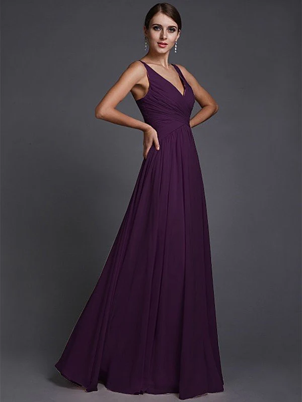 V-Neck Elegant Sleeveless Long Ruffles Chiffon Bridesmaid Dresses - Image 15