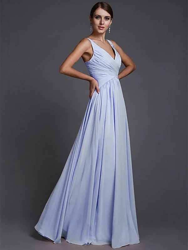 V-Neck Elegant Sleeveless Long Ruffles Chiffon Bridesmaid Dresses - Image 16