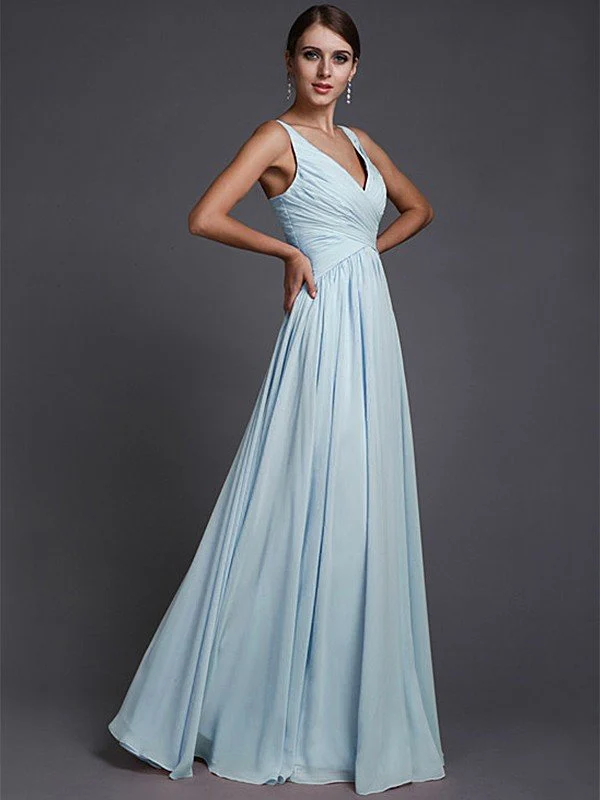 V-Neck Elegant Sleeveless Long Ruffles Chiffon Bridesmaid Dresses - Image 17