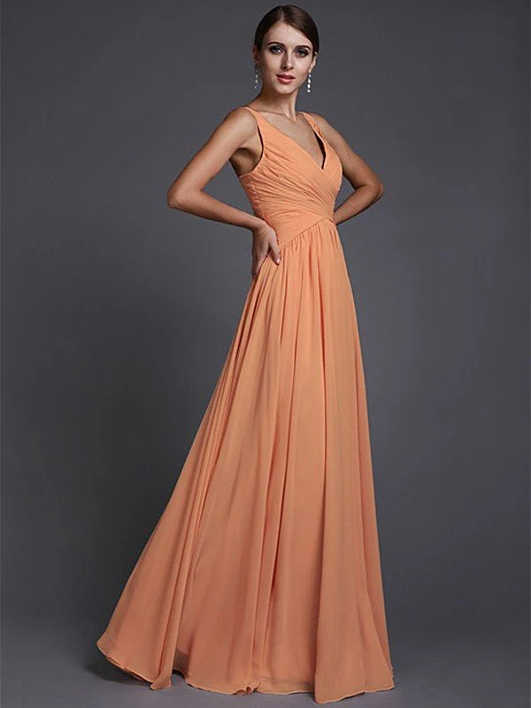 V-Neck Elegant Sleeveless Long Ruffles Chiffon Bridesmaid Dresses - Image 19