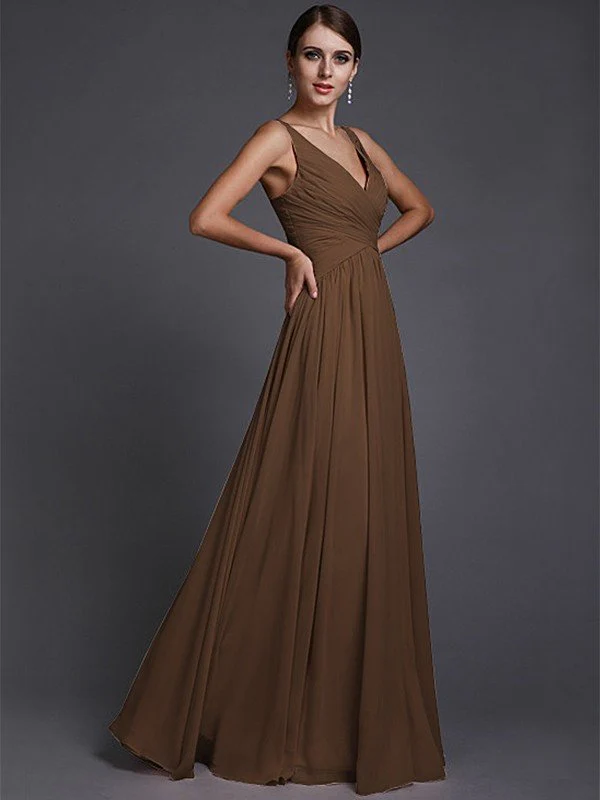 V-Neck Elegant Sleeveless Long Ruffles Chiffon Bridesmaid Dresses - Image 2