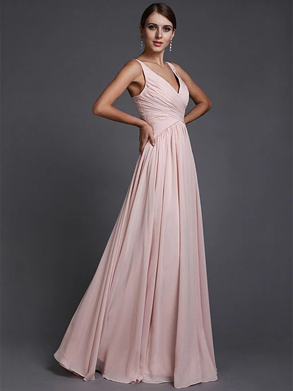 V-Neck Elegant Sleeveless Long Ruffles Chiffon Bridesmaid Dresses - Image 20
