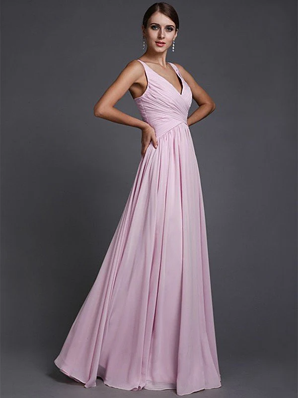 V-Neck Elegant Sleeveless Long Ruffles Chiffon Bridesmaid Dresses - Image 22