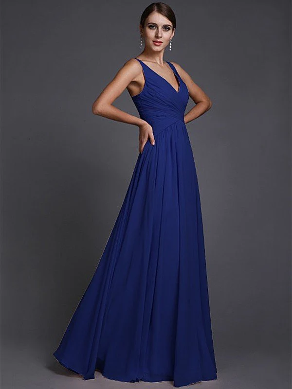 V-Neck Elegant Sleeveless Long Ruffles Chiffon Bridesmaid Dresses - Image 25