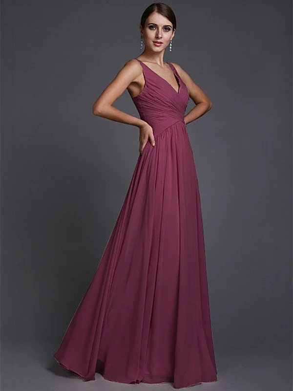 V-Neck Elegant Sleeveless Long Ruffles Chiffon Bridesmaid Dresses - Image 3