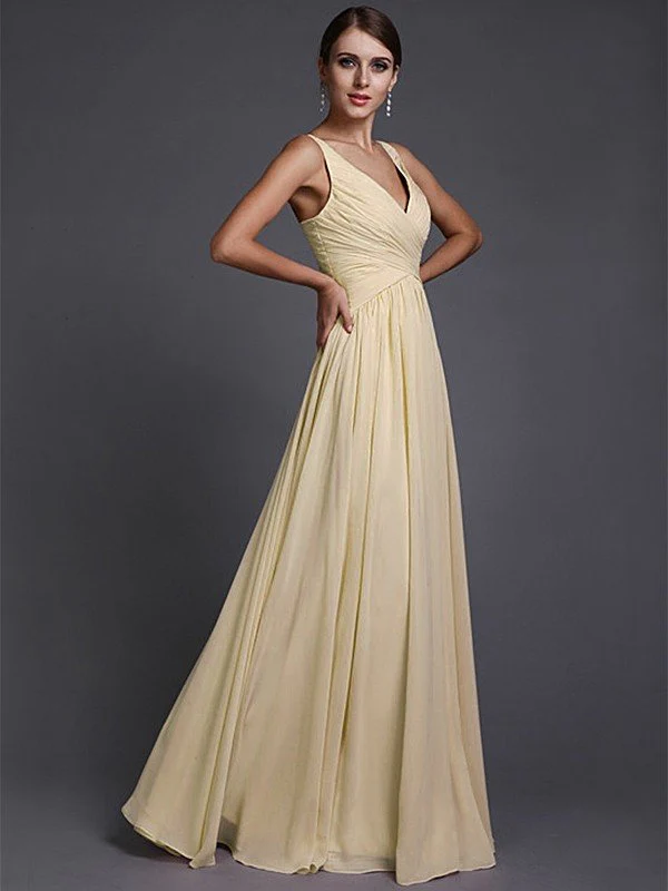 V-Neck Elegant Sleeveless Long Ruffles Chiffon Bridesmaid Dresses - Image 4