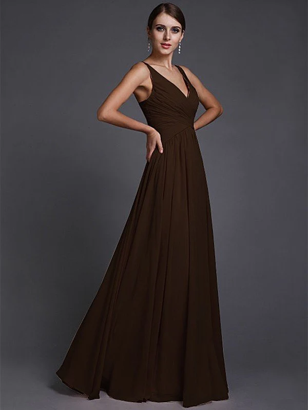 V-Neck Elegant Sleeveless Long Ruffles Chiffon Bridesmaid Dresses - Image 5