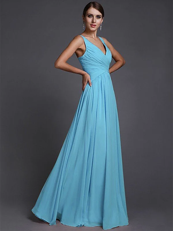V-Neck Elegant Sleeveless Long Ruffles Chiffon Bridesmaid Dresses - Image 6