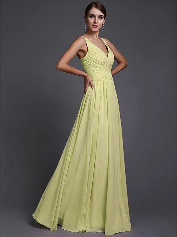 V-Neck Elegant Sleeveless Long Ruffles Chiffon Bridesmaid Dresses - Image 7